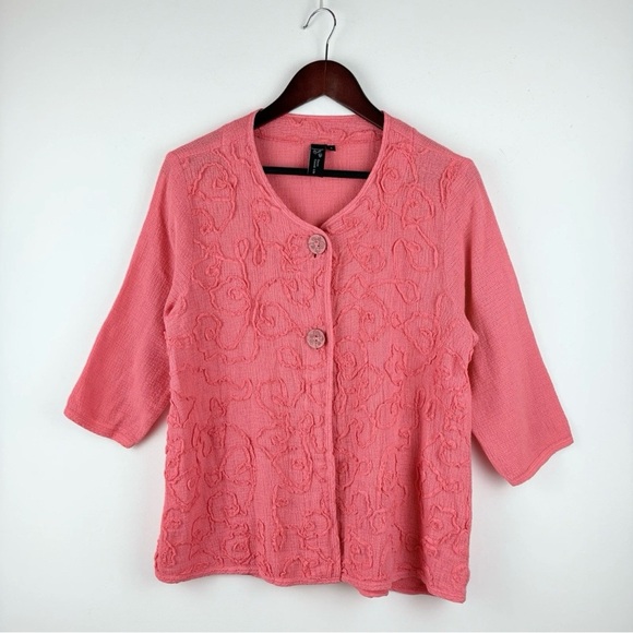 Focus Casual Life Sweaters - Focus Casual Life Top Womens Large Gauze Lagenlook Artsy Pink Pockets Cardigan